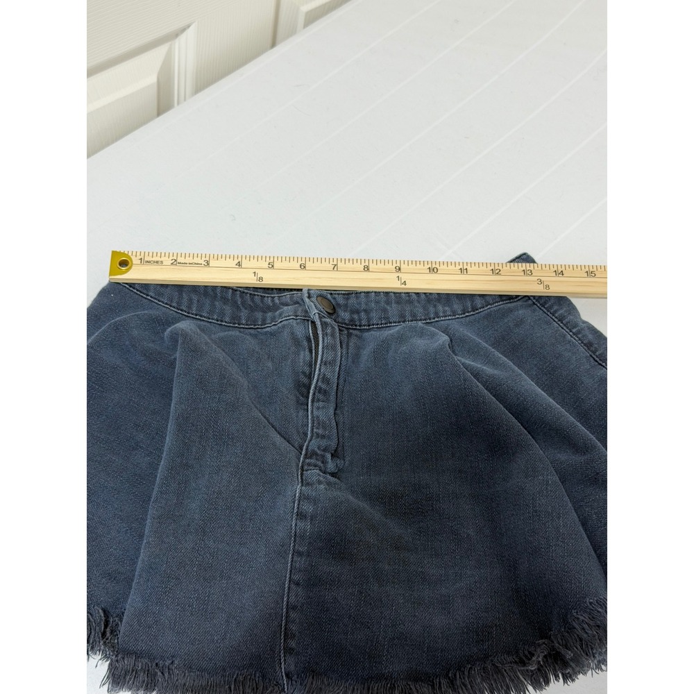 Free People Black Denim Mini Skirt Frayed Raw Hem Skater XS Distressed Washed - Picture 4 of 6